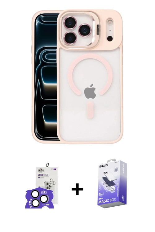 iPhone 17 Pro Max Kılıf Yadigar Asil Koleksiyonu - Siyah Bilvis 5in1 5D Magic Hayalet Cam Ekran