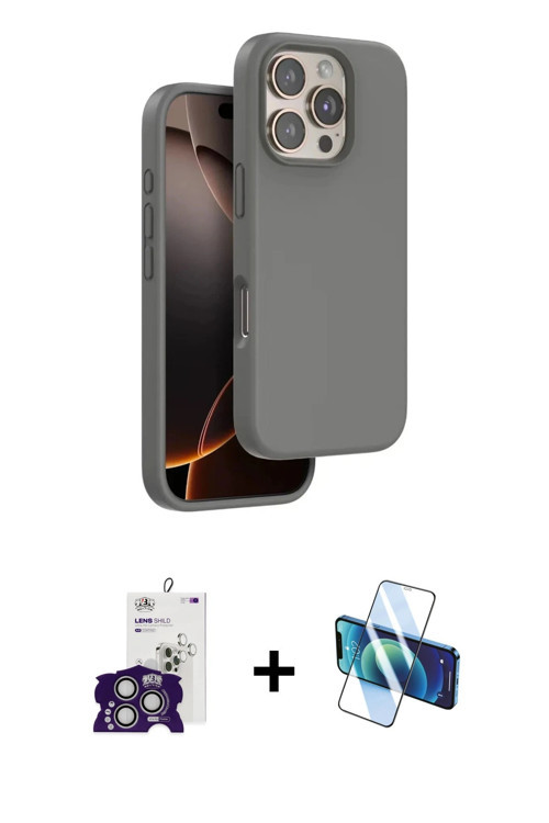ieg™ iPhone 16 Pro Max Kılıf Kıvılcım Çizgi Serisi - Siyah 3D Antistatik Cam Ekran Koruyucu + Gümüş
