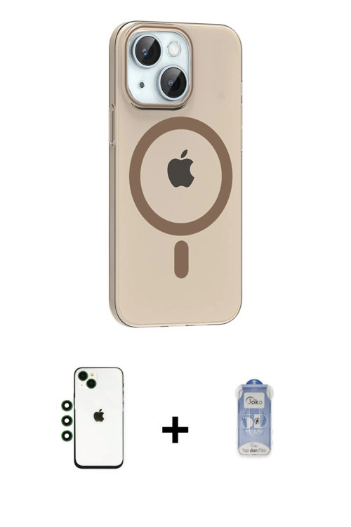 ieg™ iPhone 14 Kılıf Pusula Form Özel Seri - Siyah Joko Magic 5D Cam + Yeşil Shine Kamera Lens