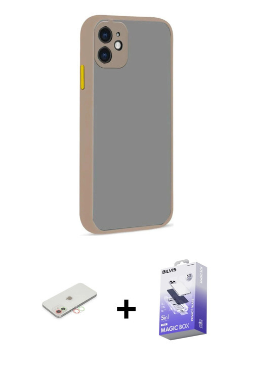 ieg™ iPhone 12 Kılıf Ahenk Çizgi Serisi - Siyah Bilvis 5in1 5D Magic Hayalet Cam Ekran Koruyucu + Ye