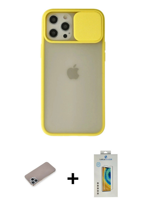ieg™ iPhone 12 Pro Max Kılıf Vadi Çizgi - Siyah Polymer Nano Ekran Koruyucu + Sierra Blue Shine Kame