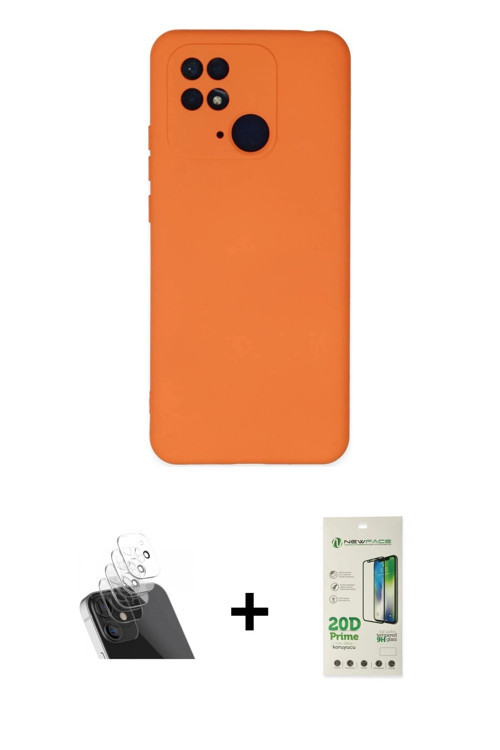 ieg™ Redmi 10C Kılıf Ahenk Serisi - Siyah 20D Premium Cam Ekran Koruyucu + Şeffaf Kamera Lens Koruma