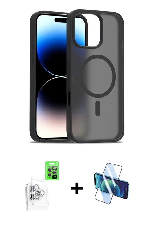 ieg™ iPhone 16 Pro Kılıf Siluet Minimal Prime - Siyah 3D Antistatik Cam Ekran Koruyucu + Beyaz Raze