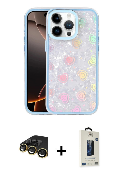 ieg™ iPhone 14 Pro Max Kılıf Odak Prime - Siyah Bilvis Hayalet Cam Ekran Koruyucu + Gold Raze Metal