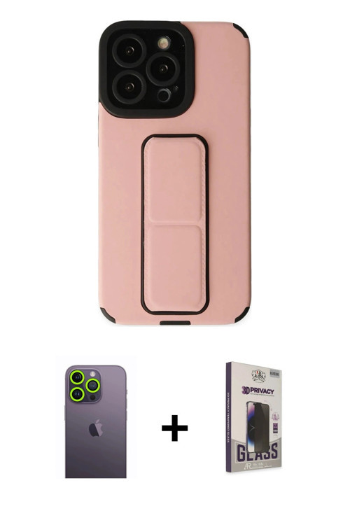 ieg™ iPhone 13 Pro Max Kılıf Çekirdek Yansıma - Siyah Bilvis Hayalet Cam Ekran Koruyucu + Yeşil Neon