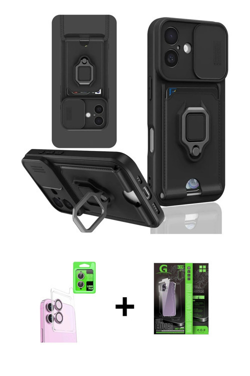ieg™ iPhone 16 Kılıf Vadi Form Prime - Şeffaf 360 Full Body Arka Koruyucu + Pembe Raze Metal Kamera