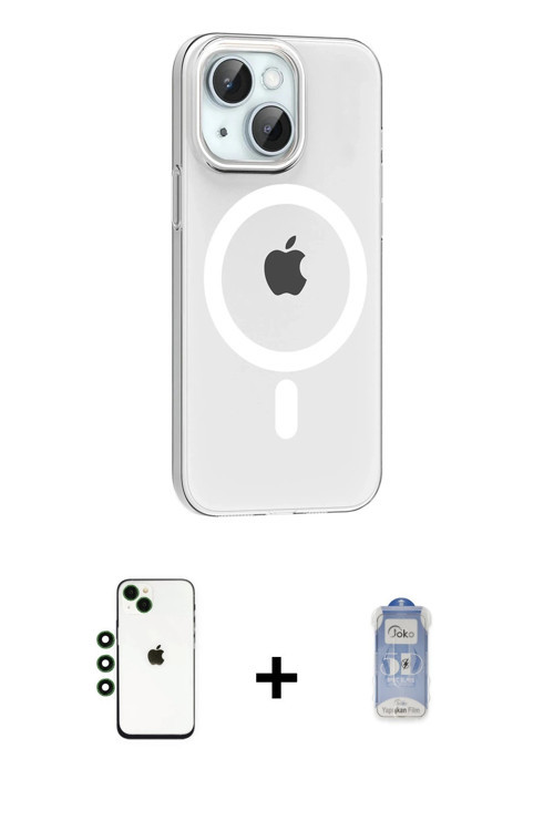 ieg™ iPhone 14 Kılıf Pusula Form Özel Seri - Siyah Joko Magic 5D Cam + Yeşil Shine Kamera Lens