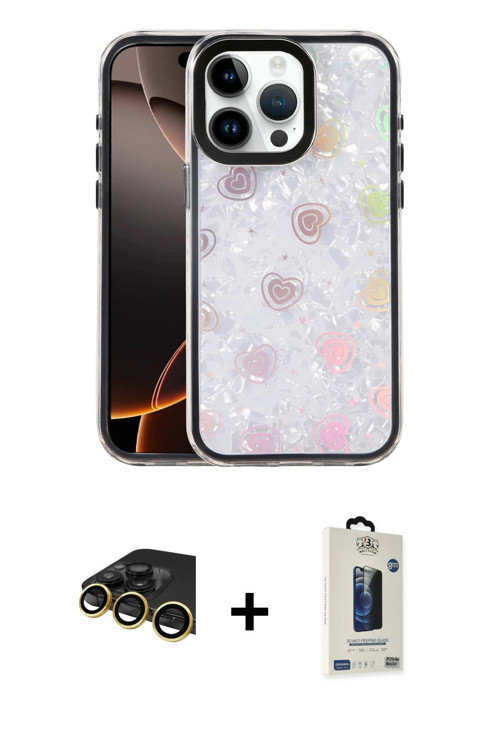 ieg™ iPhone 14 Pro Max Kılıf Odak Prime - Siyah Bilvis Hayalet Cam Ekran Koruyucu + Gold Raze Metal