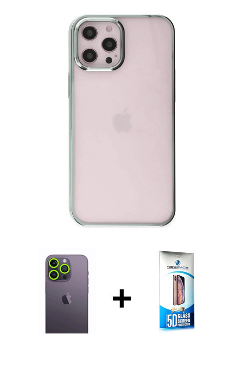 ieg™ iPhone 12 Pro Max Kılıf Doruk Doku Prime - Siyah 5D Eko Cam Ekran Koruyucu + Yeşil Neon Fosforl