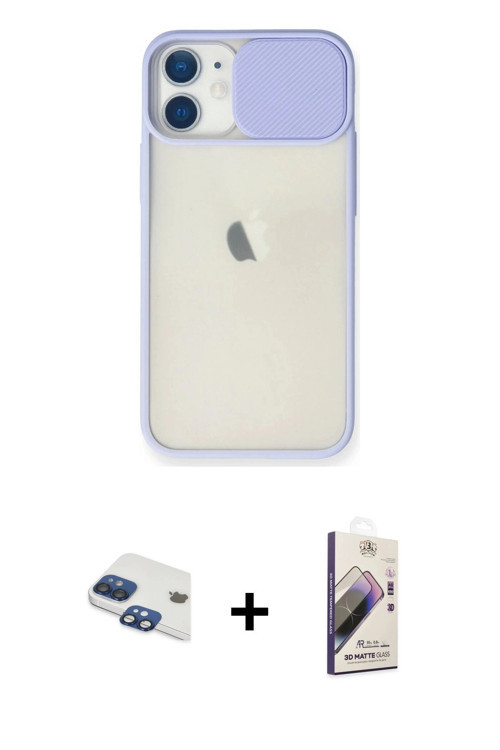 ieg™ iPhone 11 Kılıf Vadi Çizgi - Siyah Bilvis 3D Mat Cam Ekran Koruyucu + Lacivert Pers Alüminyum K
