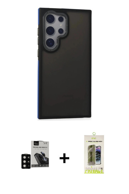 ieg™ Galaxy S24 Ultra Kılıf Eksen Işık - Siyah Joko Magic 5D Hayalet Cam + Siyah PVD Metal Kamera Le