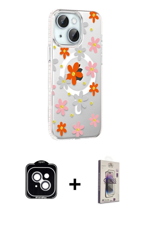 ieg™ iPhone 14 Kılıf Yörünge Işık Prime - Siyah Bilvis 3D Cam Ekran Koruyucu + Gümüş PVD Metal Kamer