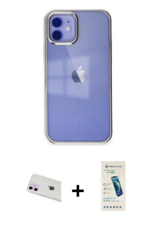 ieg™ iPhone 12 Kılıf Doruk Doku Prime - Şeffaf Pasifik Cam Ekran Koruyucu + Mor Rainbow Kamera Lens