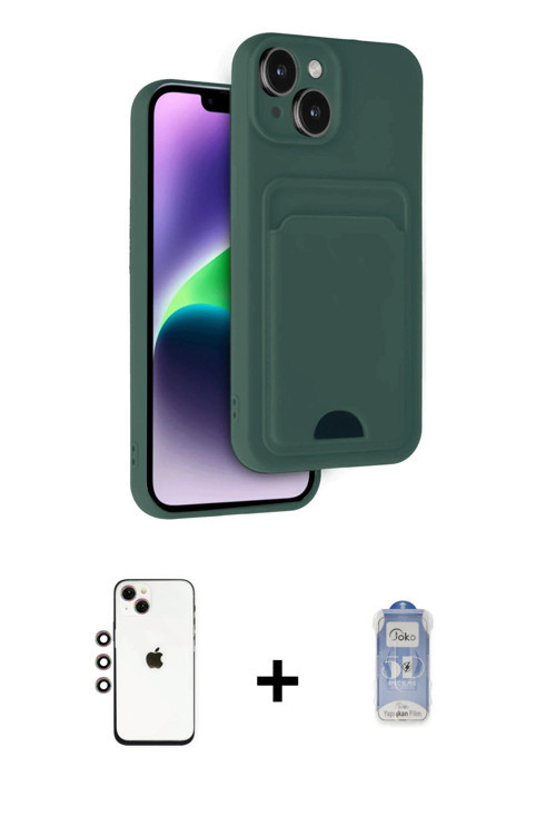 ieg™ iPhone 14 Kılıf Vadi Çizgi Prime - Siyah Joko Magic 5D Cam + Gökkuşağı Shine Kamera Lens
