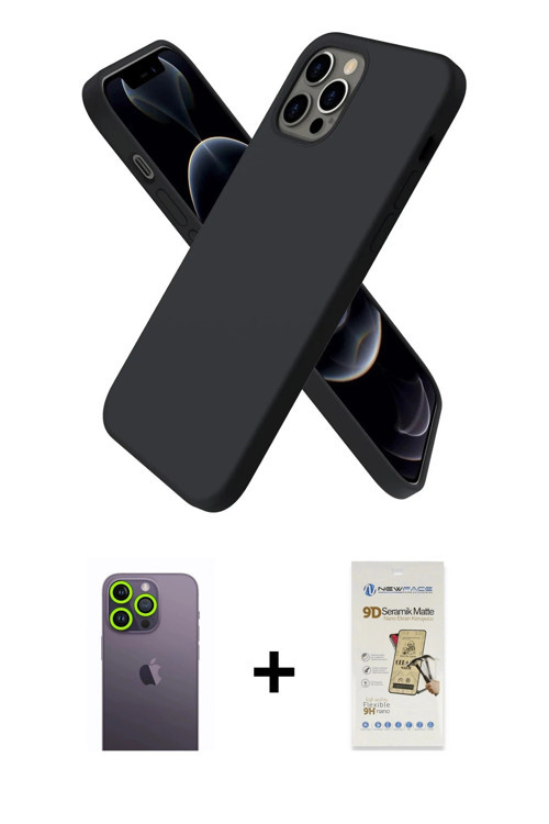 ieg™ iPhone 12 Pro Max Kılıf Kozmos Yansıma Özel Seri - Siyah Mat Seramik Nano Ekran Koruyucu + Yeşi