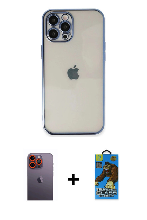 ieg™ iPhone 12 Pro Max Kılıf Vadi Minimal - Siyah 18D Cam Ekran Koruyucu + Turuncu Neon Fosforlu Kam