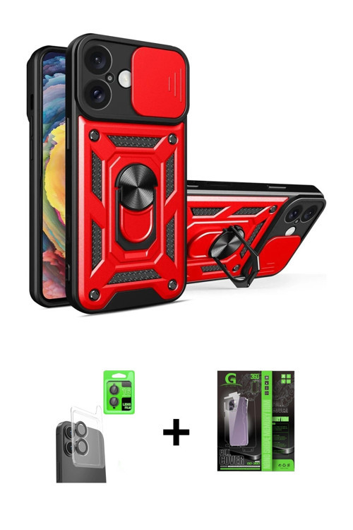ieg™ iPhone 16 Kılıf Ahenk Klasik - Şeffaf 360 Full Body Arka Koruyucu + Siyah Raze Metal Kamera Len