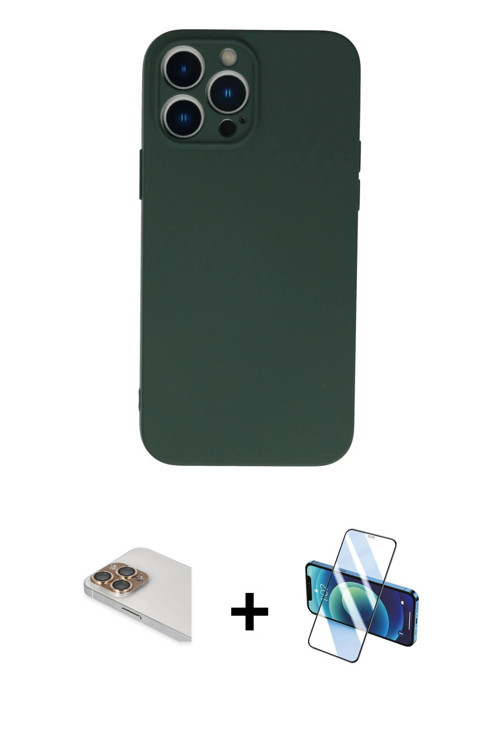 ieg™ iPhone 13 Pro Max Kılıf Ahenk Serisi - Siyah 3D Antistatik Cam Ekran Koruyucu + Gold Pers Alümi