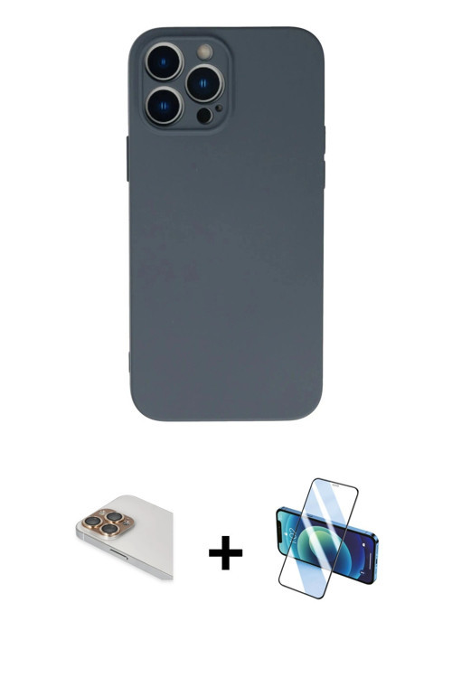 ieg™ iPhone 13 Pro Max Kılıf Ahenk Serisi - Siyah 3D Antistatik Cam Ekran Koruyucu + Gold Pers Alümi