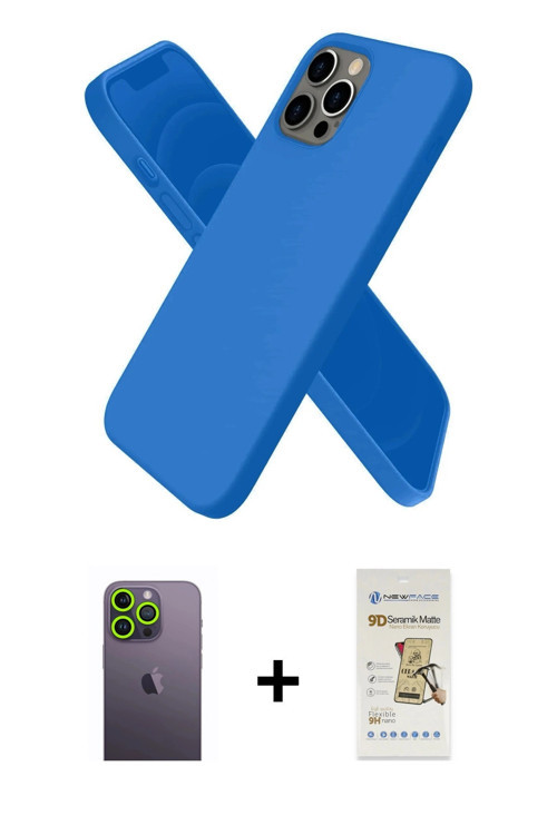 ieg™ iPhone 12 Pro Max Kılıf Kozmos Yansıma Özel Seri - Siyah Mat Seramik Nano Ekran Koruyucu + Yeşi