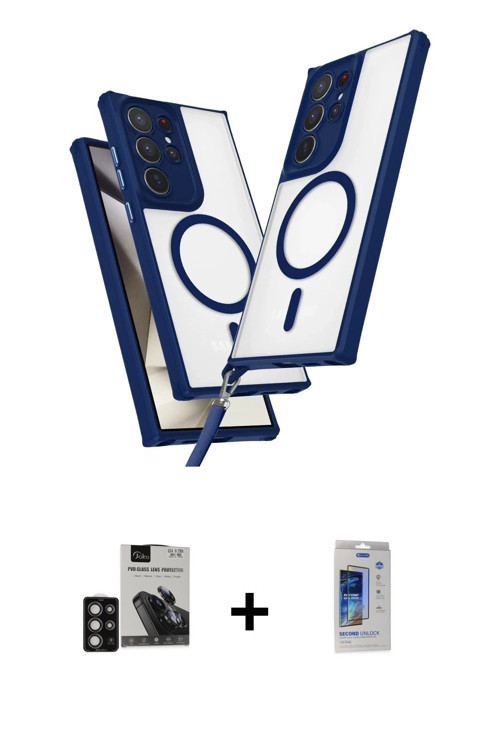 ieg™ Galaxy S24 Ultra Kılıf Atlas Doku Koleksiyonu - Siyah Durable Full Glue Curved Cam + Derin Mor