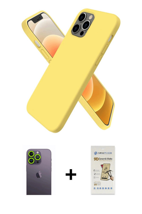 ieg™ iPhone 12 Pro Max Kılıf Kozmos Yansıma Özel Seri - Siyah Mat Seramik Nano Ekran Koruyucu + Yeşi