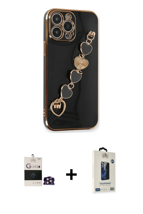 ieg™ iPhone 14 Pro Max Kılıf Nova Işık Prime - Siyah Bilvis Hayalet Cam Ekran Koruyucu + Gold Bilvis