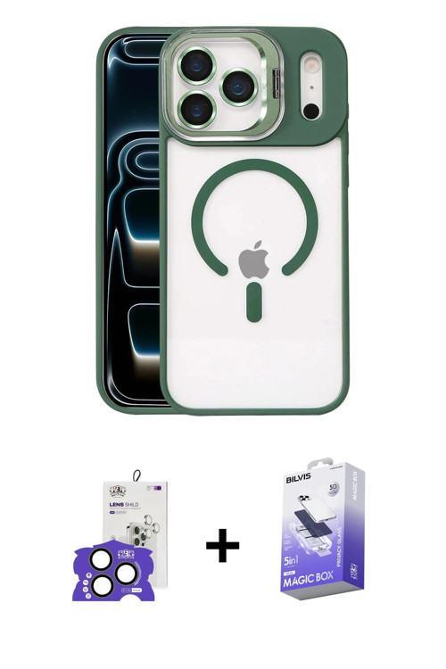 iPhone 17 Pro Max Kılıf Yadigar Asil Koleksiyonu - Siyah Bilvis 5in1 5D Magic Hayalet Cam Ekran