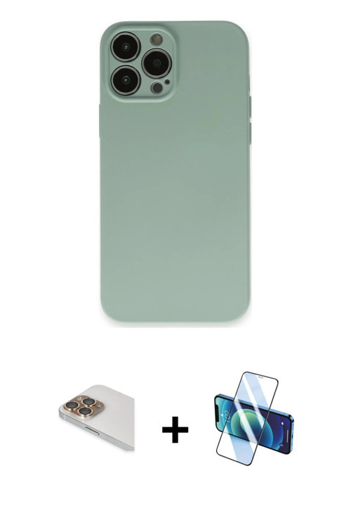 ieg™ iPhone 13 Pro Max Kılıf Ahenk Serisi - Siyah 3D Antistatik Cam Ekran Koruyucu + Gold Pers Alümi