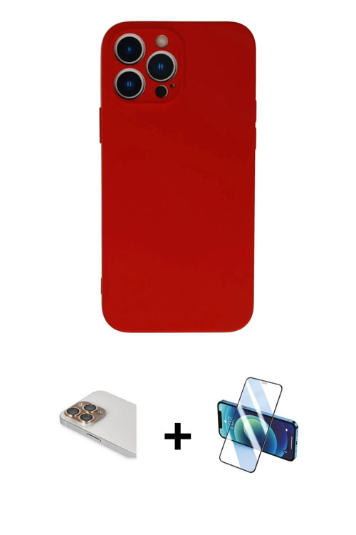 ieg™ iPhone 13 Pro Max Kılıf Ahenk Serisi - Siyah 3D Antistatik Cam Ekran Koruyucu + Gold Pers Alümi