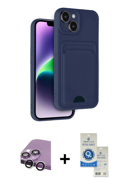 ieg™ iPhone 14 Kılıf Vadi Çizgi Prime - Şeffaf Royal Nano Ekran Koruyucu + Gümüş Raze Metal Kamera L