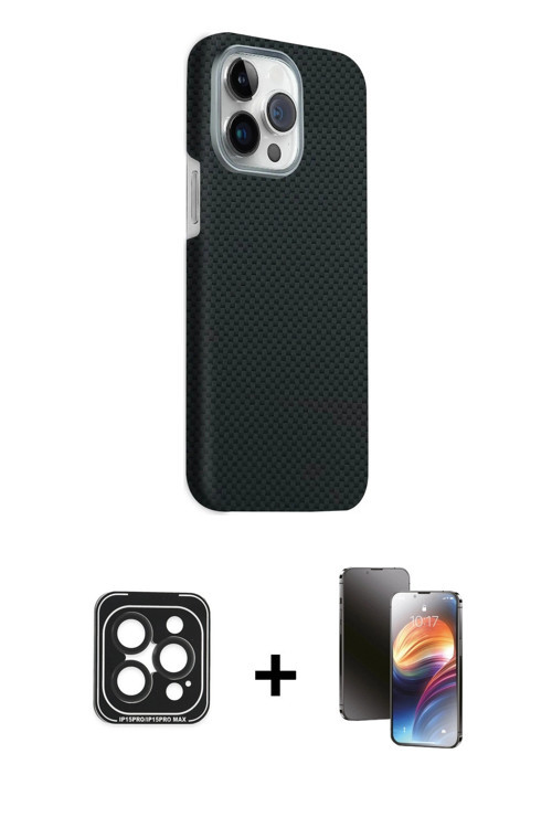iPhone 15 Pro Max Kılıf Kozmos Klasik Prime - Siyah 3D Antistatik Mat Seramik Nano Ekran Koruyu
