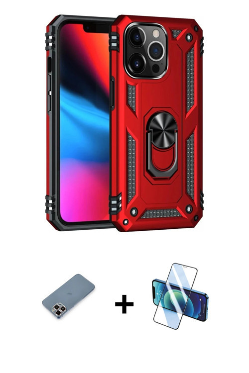 ieg™ iPhone 13 Pro Max Kılıf Ahenk Klasik Koleksiyonu - Siyah 3D Antistatik Cam Ekran Koruyucu + Mor