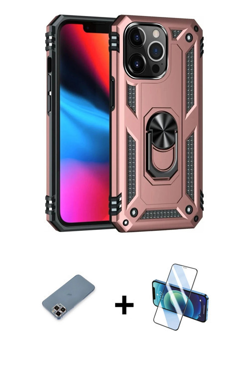 ieg™ iPhone 13 Pro Max Kılıf Ahenk Klasik Koleksiyonu - Siyah 3D Antistatik Cam Ekran Koruyucu + Mor