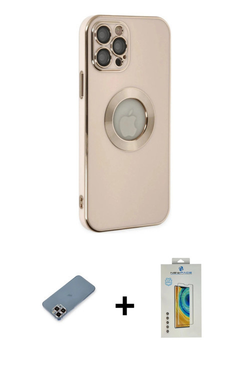 ieg™ iPhone 12 Pro Kılıf İz Form Serisi - Siyah Polymer Nano Ekran Koruyucu + Mor Metal Kamera Lens