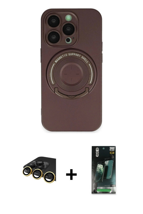 ieg™ iPhone 14 Pro Kılıf Eksen Klasik Prime - Siyah 360 Mat Full Body Arka Koruyucu + Gold Raze Meta