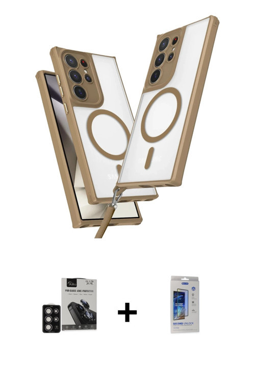ieg™ Galaxy S24 Ultra Kılıf Atlas Doku Koleksiyonu - Siyah Durable Full Glue Curved Cam + Derin Mor