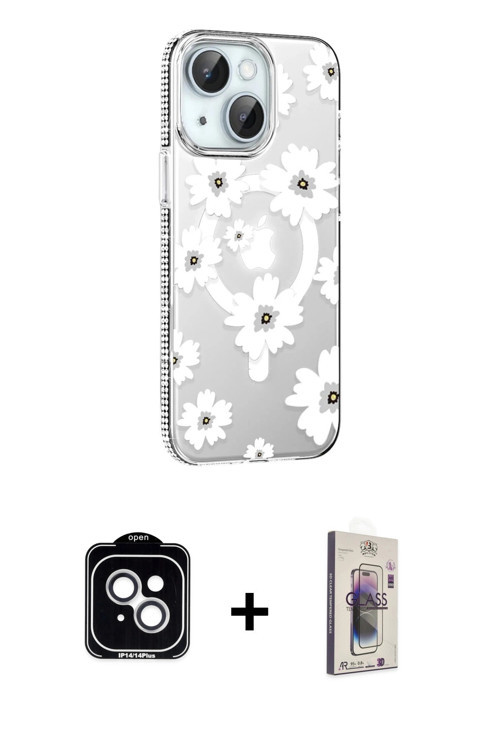 ieg™ iPhone 14 Kılıf Yörünge Işık Prime - Siyah Bilvis 3D Cam Ekran Koruyucu + Gümüş PVD Metal Kamer