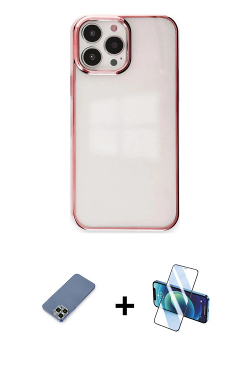 ieg™ iPhone 13 Pro Kılıf Doruk Doku Prime - Siyah 3D Antistatik Seramik Nano Ekran Koruyucu + Açık Y