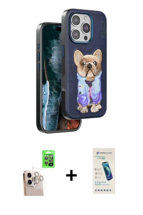 ieg™ iPhone 16 Pro Max Kılıf İz Minimal Koleksiyonu - Şeffaf Pasifik Cam Ekran Koruyucu + Natural Gr