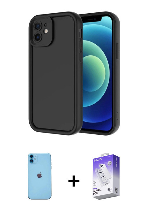 ieg™ iPhone 11 Kılıf Yankı Yansıma Özel Seri - Siyah Bilvis 5in1 3D Magic Cam Ekran Koruyucu + Mavi