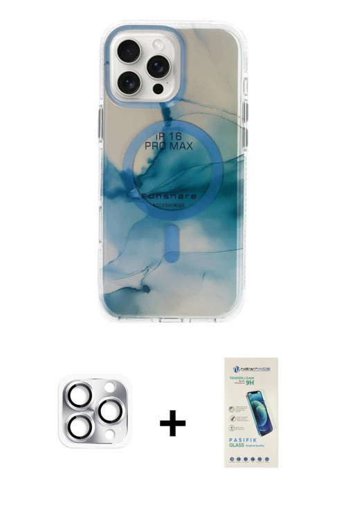 ieg™ iPhone 16 Pro Max Kılıf Ufuk Doku Prime - Şeffaf Pasifik Cam Ekran Koruyucu + Gümüş Pers Alümin