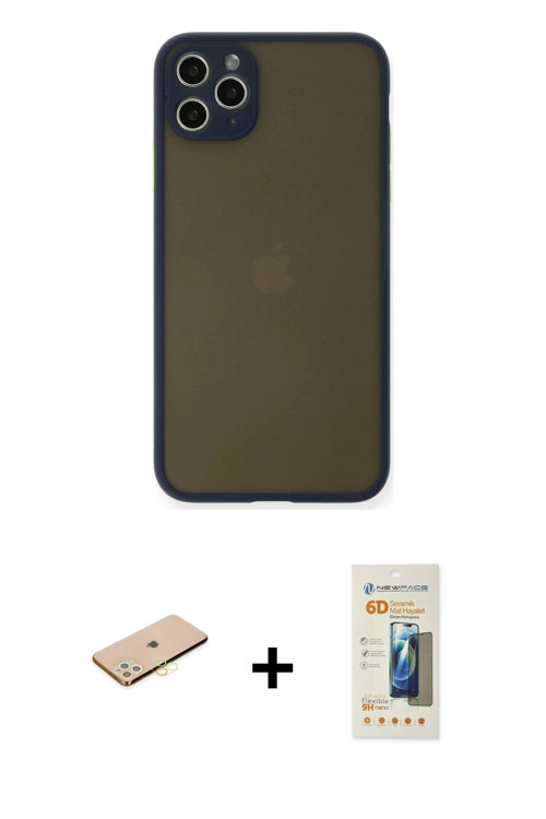 ieg™ iPhone 11 Pro Max Kılıf Ahenk Çizgi Serisi - Siyah 6D Mat Seramik Hayalet Nano Ekran Koruyucu +