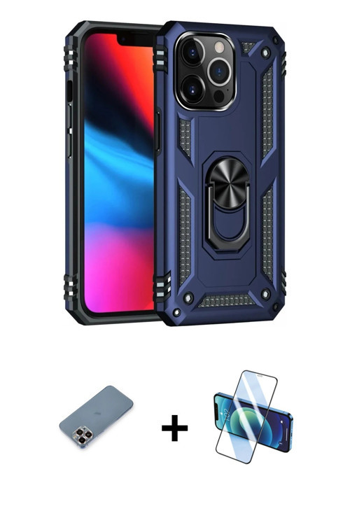 ieg™ iPhone 13 Pro Max Kılıf Ahenk Klasik Koleksiyonu - Siyah 3D Antistatik Cam Ekran Koruyucu + Mor