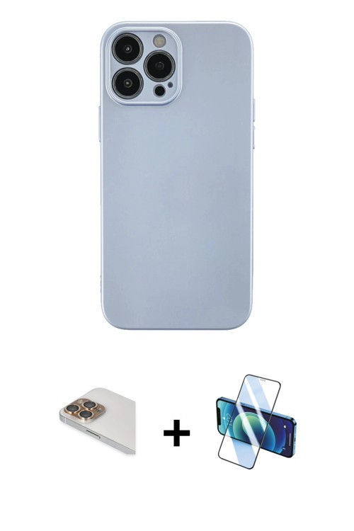 ieg™ iPhone 13 Pro Max Kılıf Ahenk Serisi - Siyah 3D Antistatik Cam Ekran Koruyucu + Gold Pers Alümi