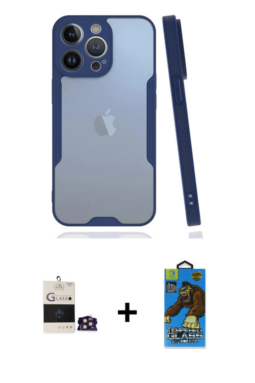 ieg™ iPhone 14 Pro Max Kılıf Atlas Asil Serisi - Siyah 18D Cam Ekran Koruyucu + Gold Bilvis Titan Ka