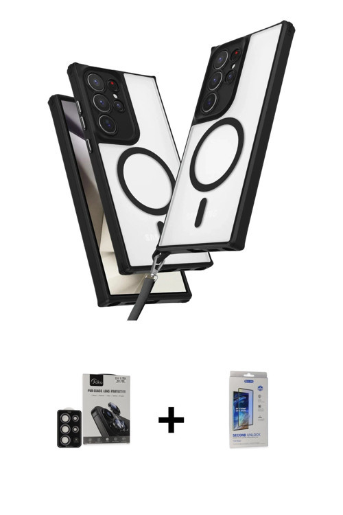 ieg™ Galaxy S24 Ultra Kılıf Atlas Doku Koleksiyonu - Siyah Durable Full Glue Curved Cam + Derin Mor