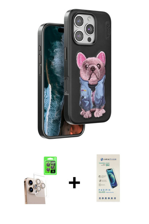 ieg™ iPhone 16 Pro Max Kılıf İz Minimal Koleksiyonu - Şeffaf Pasifik Cam Ekran Koruyucu + Natural Gr