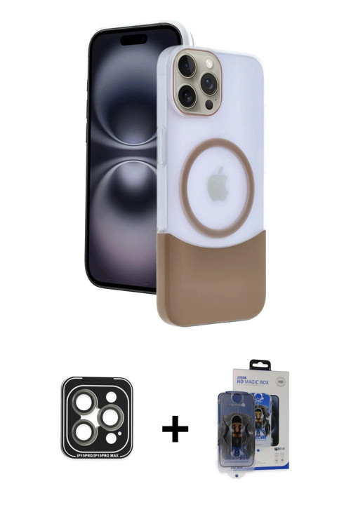 ieg™ iPhone 15 Pro Max Kılıf Kozmos Form Özel Seri - Siyah Vanessa Magic Cam + Gri PVD Metal Kamera