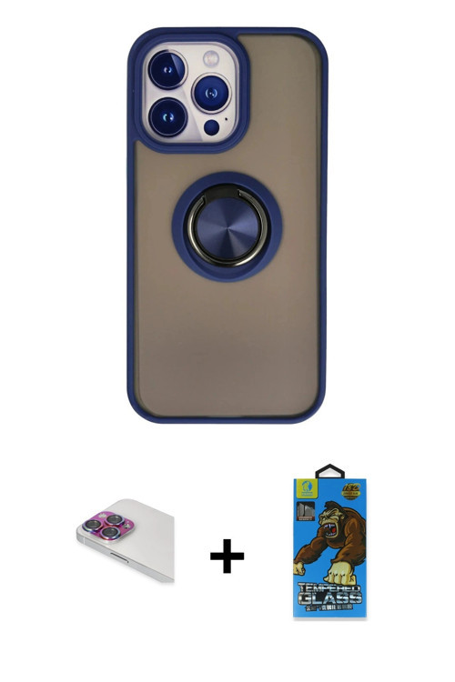 ieg™ iPhone 13 Pro Max Kılıf Yörünge Çizgi - Siyah 18D Cam Ekran Koruyucu + Gökkuşağı Pers Alüminyum
